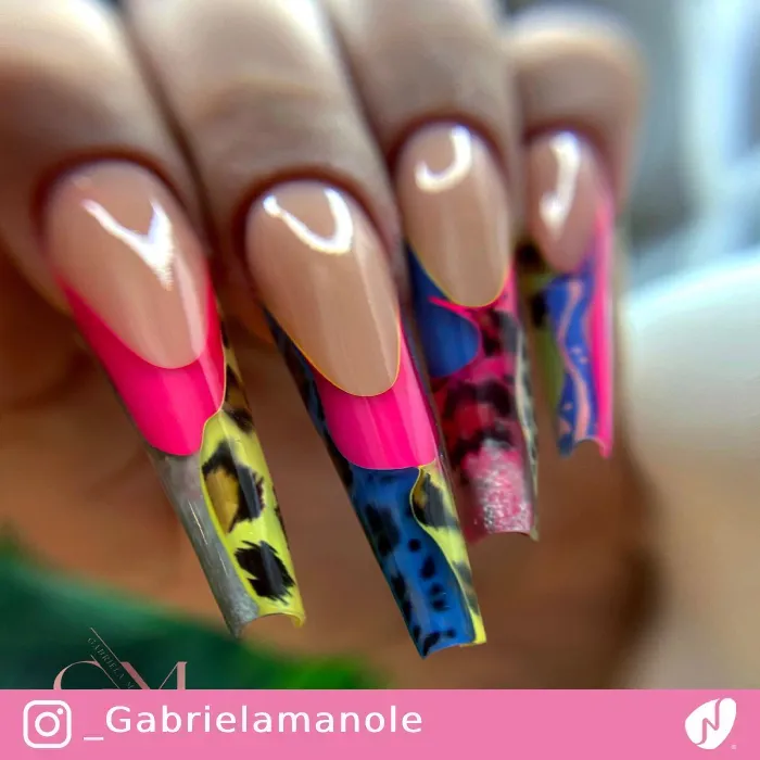 Neon Coffin Nails with Leopard Print